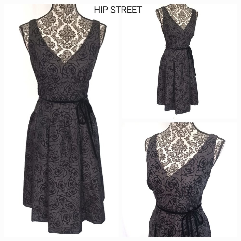 JONES WEAR High Drop Waist Box Pleat Skirt Flocked Roses Print Party Dress 8